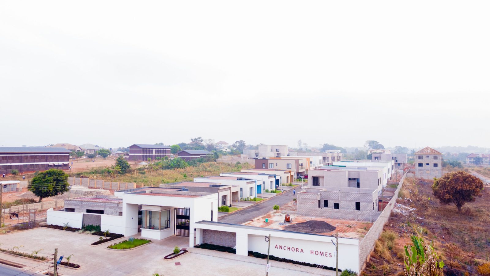 Aerial view of the Anchora Homes gated community at IPT Junction, Asuoyeboah, Kumasi
